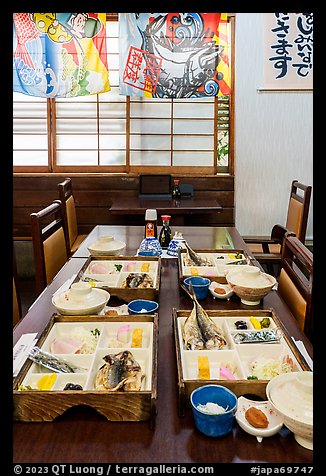 Restaurant with Japanese-style breakfast, Fujisawa. Japan (color)