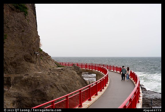 Walkway to Enoshima Iwaya Caves. Enoshima Island, Japan (color)