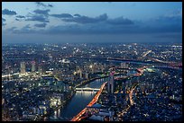City view from above with rivers at dusk, Sumida. Tokyo, Japan ( color)