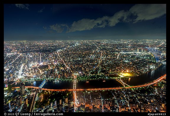City view from above at night, Taito. Tokyo, Japan (color)