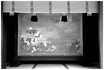 Painted panel, Meiji-jingu Shrine. Tokyo, Japan (black and white)