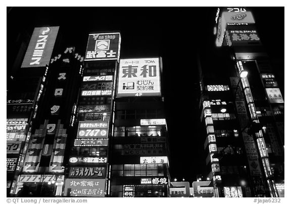 Neon lights by night, Shinjuku. Tokyo, Japan