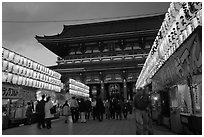 Nakamise-dori and  Senso-ji temple at dusk. Tokyo, Japan ( black and white)