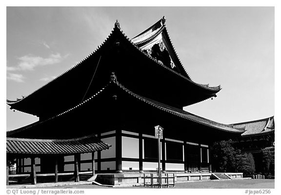 Classical roof shapes of a Zen temple. Kyoto, Japan (black and white)