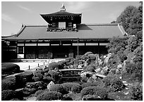 Garden and subtemple, Tofuju-ji Temple. Kyoto, Japan (black and white)