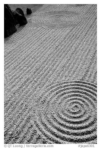 Raked gravel Tofuju-ji Temple. Kyoto, Japan (black and white)