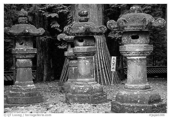 Sacred urns in Tosho-gu Shrine. Nikko, Japan (black and white)