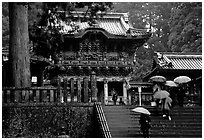 Stairs bellow the main hall of Tosho-gu Shrine on a rainy day. Nikko, Japan ( black and white)