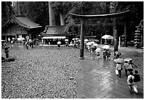 Tori in Tosho-gu Shrine on a rainy day. Nikko, Japan ( black and white)