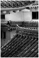 Roofs and walls inside the castle. Himeji, Japan ( black and white)