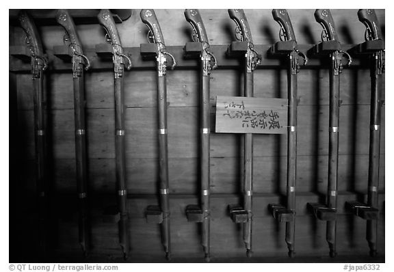 Rack of period riffles. Himeji, Japan (black and white)