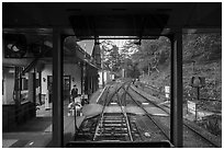 Narrow-gauge mountain train tracks, Hakone. Japan ( black and white)