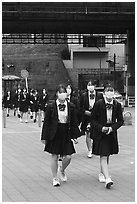 Schoolgirls in uniform, Yokohama. Japan ( black and white)