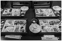 Japanese-style breakfast trays, Fujisawa. Japan ( black and white)
