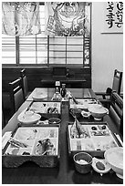 Restaurant with Japanese-style breakfast, Fujisawa. Japan ( black and white)