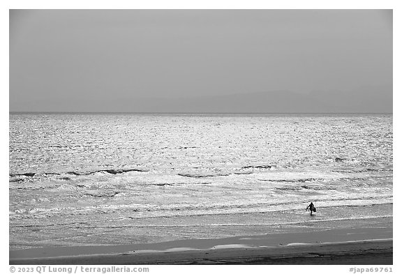Surfer, Katase Nishihama beach. Fujisawa, Japan (black and white)