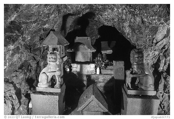 Birthplace of Enoshima Shrine, Enoshima Iwaya Caves. Enoshima Island, Japan (black and white)