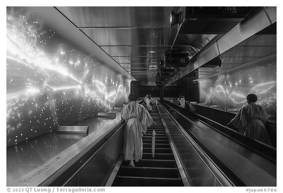 Second Luminous Way escalator. Enoshima Island, Japan (black and white)