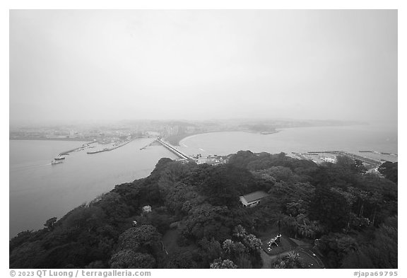 View from the Sea Candle towards mainland. Enoshima Island, Japan (black and white)
