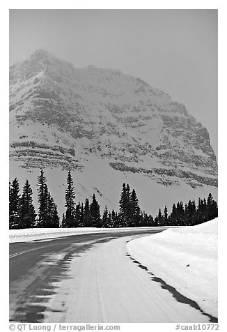 Icefields Parkway partly covered by snow. Banff National Park, Canadian Rockies, Alberta, Canada