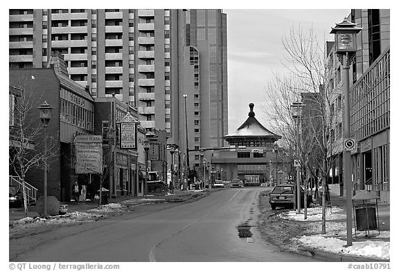 Street of Chinatown. Calgary, Alberta, Canada (black and white)