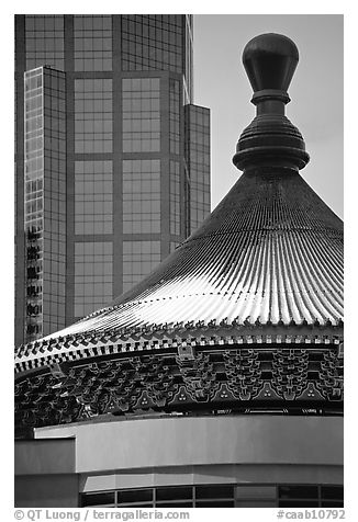 Dome of the Chinese cultural center. Calgary, Alberta, Canada (black and white)