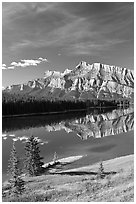 Mount Rundle and Two Jack Lake, morning. Banff National Park, Canadian Rockies, Alberta, Canada (black and white)