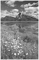 First Vermillon Lake and Mt Rundle, afternoon. Banff National Park, Canadian Rockies, Alberta, Canada ( black and white)