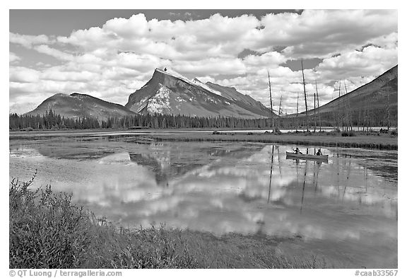 Canoe on first Vermillion Lake, afternon. Banff National Park, Canadian Rockies, Alberta, Canada