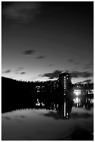 Chateau Lake Louise reflected in Lake at night. Banff National Park, Canadian Rockies, Alberta, Canada (black and white)