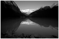 Lake Louise and Victoria Peak, early morning. Banff National Park, Canadian Rockies, Alberta, Canada ( black and white)