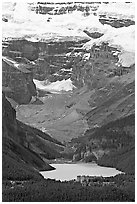 Lake Louise and Chateau Lake Louise at the base of Victorial Peak. Banff National Park, Canadian Rockies, Alberta, Canada ( black and white)