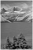 Bow Lake, mid-day. Banff National Park, Canadian Rockies, Alberta, Canada (black and white)