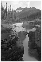 Mount Sarbach and Mistaya Canyon. Banff National Park, Canadian Rockies, Alberta, Canada (black and white)
