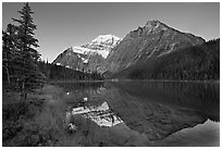 Cavell Lake and Mt Edith Cavell, sunrise. Jasper National Park, Canadian Rockies, Alberta, Canada ( black and white)