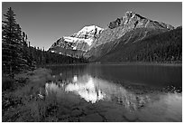 Cavell Lake and Mt Edith Cavell, early morning. Jasper National Park, Canadian Rockies, Alberta, Canada ( black and white)
