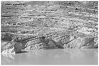 Cavell Glacier calving into a glacial lake. Jasper National Park, Canadian Rockies, Alberta, Canada (black and white)