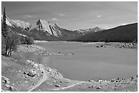 Medicine Lake, afternoon. Jasper National Park, Canadian Rockies, Alberta, Canada (black and white)
