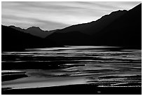 Flood plain of Medicine Lake, sunset. Jasper National Park, Canadian Rockies, Alberta, Canada ( black and white)