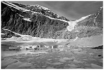 Icebergs and Cavell Pond at the base of Mt Edith Cavell, early morning. Jasper National Park, Canadian Rockies, Alberta, Canada ( black and white)
