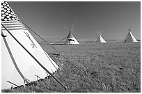 Indian Teepees,  Head-Smashed-In Buffalo Jump. Alberta, Canada (black and white)
