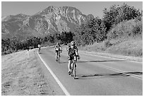 Cyclists on road. Waterton Lakes National Park, Alberta, Canada ( black and white)