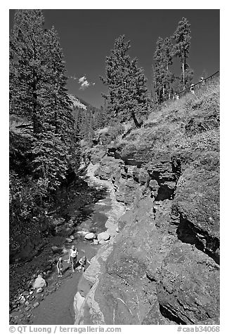 Family in Red Rock Canyon. Waterton Lakes National Park, Alberta, Canada (black and white)