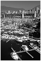 Small boat harbor on False Creek. Vancouver, British Columbia, Canada ( black and white)