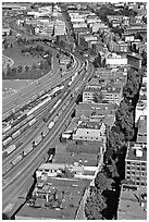 Downtown and railroad from above. Vancouver, British Columbia, Canada ( black and white)