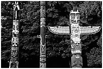 Totems, Stanley Park. Vancouver, British Columbia, Canada ( black and white)