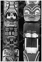 Two Totem sections, Stanley Park. Vancouver, British Columbia, Canada (black and white)