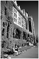 Ivy-covered facade of Empress hotel. Victoria, British Columbia, Canada (black and white)