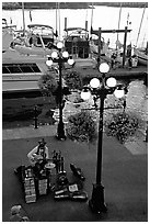 Street performers on the quay of Inner Harbor. Victoria, British Columbia, Canada ( black and white)