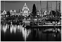 Inner harbor at night. Victoria, British Columbia, Canada ( black and white)